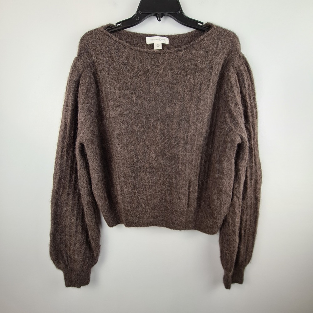 Treasure & Bond Brown Alpaca Wool Blend Balloon Sleeve Fuzzy Sweater Medium